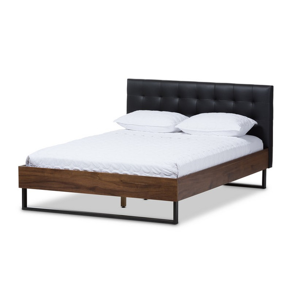 Baxton Studio Mitchell Walnut/Bronze King Platform Bed BBT6652-Black-King