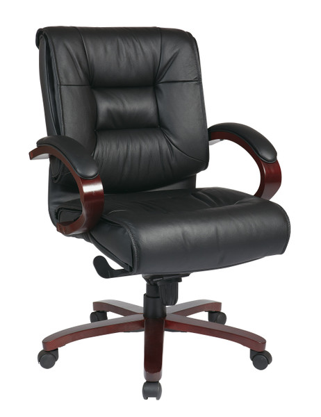 Office Star Deluxe Mid Back Executive Chair - Black / Mahogany 8501