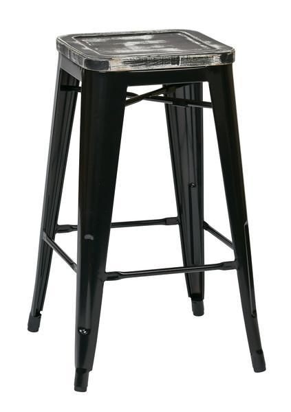 Office Star Bristow 26" Metal Barstool With Vintage Wood Seat - Set Of 2 - BlackAsh Crazy Horse BRW31263A2-C306