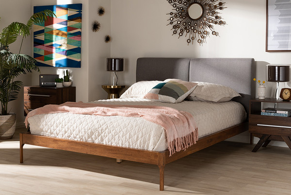 Baxton Studio Grey Upholstered Walnut Finished Full Size Platform Bed