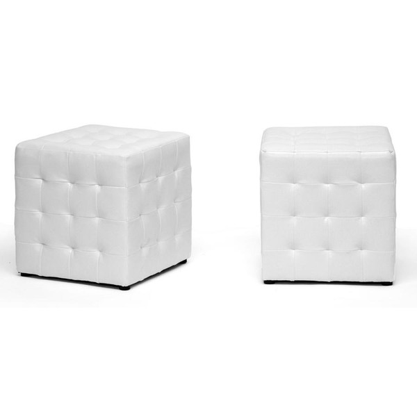 Baxton Studio Siskal White Cube Ottoman - (Set of 2) BH-5589-WHITE-OTTO
