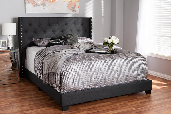 Best Baxton Studio Charcoal Grey Fabric Upholstered King Size Bed