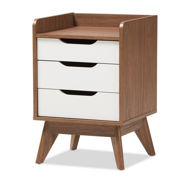 Baxton Studio Brighton White/Walnut 3-Drawer Nightstand Brighton-Walnut/White-NS