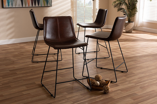 Baxton Studio Dark Brown Faux Leather Upholstered Counter Stool - Set Of 4