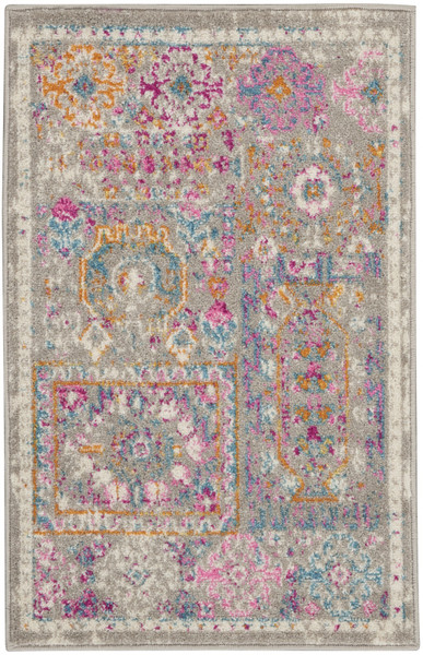 2' X 3' Gray Distressed Ornamental Scatter Rug 385719 By Homeroots