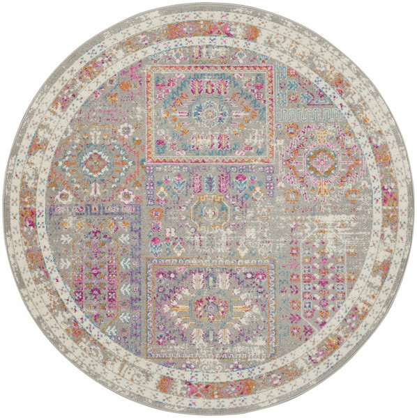 4' Round Gray Distressed Ornamental Area Rug 385724 By Homeroots