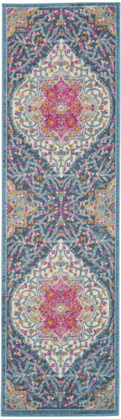 2' X 10' Blue And Pink Medallion Runner Rug 385743 By Homeroots