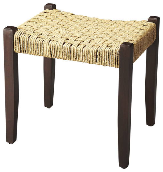 Solid Wood And Woven Jute Stool 389203 By Homeroots