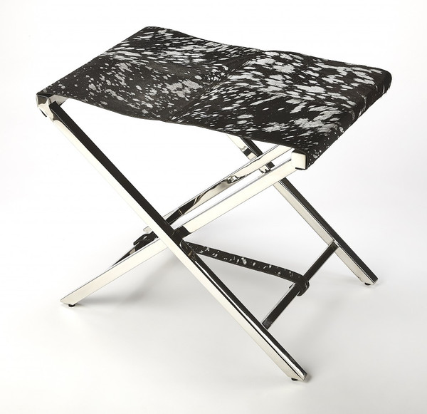 Stainless Steel Black And White Leather Portable Stool 389222 By Homeroots