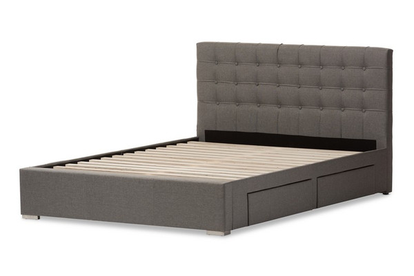 Baxton Studio Rene King Grey Fabric 4-Drawer Storage Platform Bed CF8497-King-Grey