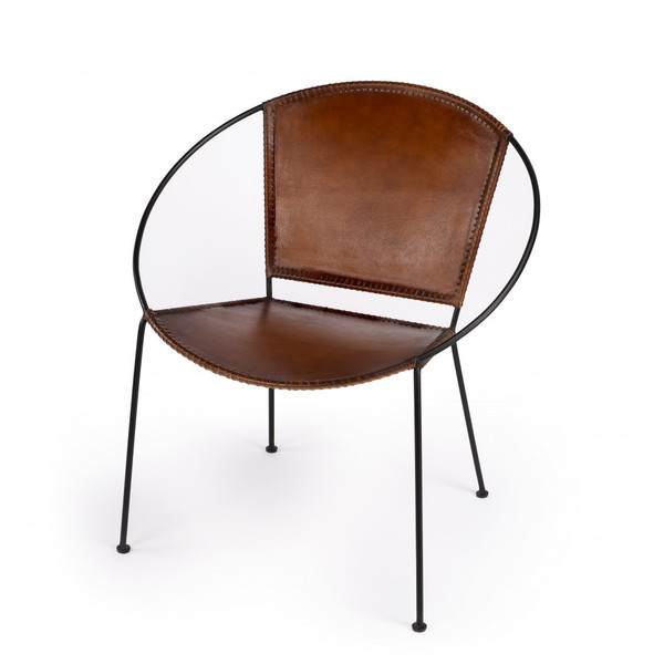 Modern Ring Shape Brown Leather Accent Chair 389606 By Homeroots