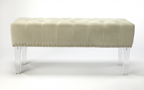 Cream Tufted Velvet And Acrylic Bench 389613 By Homeroots