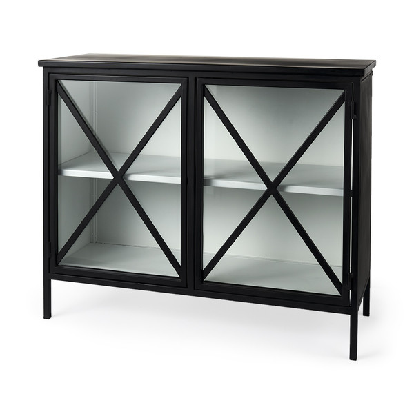 Slender Sleek Black Two Door Glass Cabinet 391981 By Homeroots