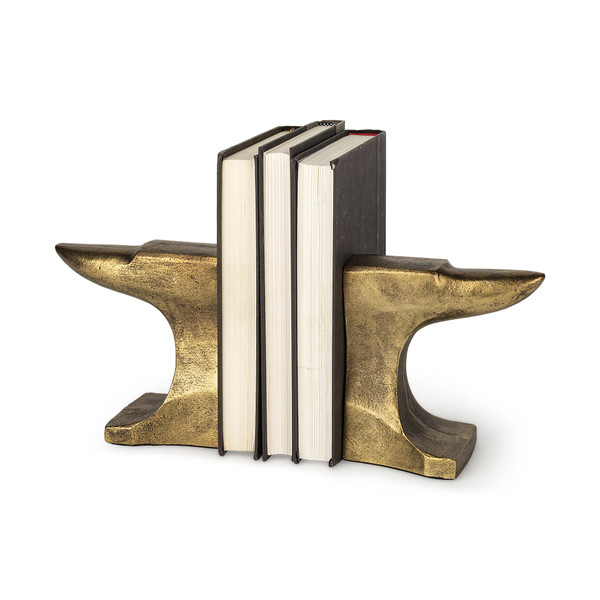 Distressed Brushed Gold Anvil Bookends 392134 By Homeroots