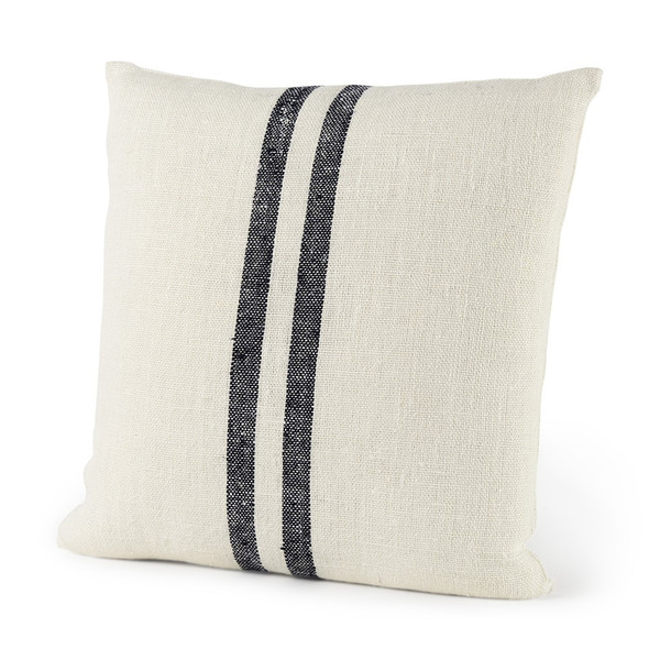 Beige And Central Blue Stripes Square Accent Pillow Cover 392256 By Homeroots