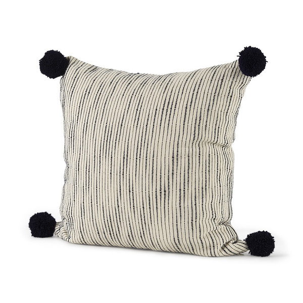 Beige And Midnight Pom Pom Square Accent Pillow Cover 392261 By Homeroots