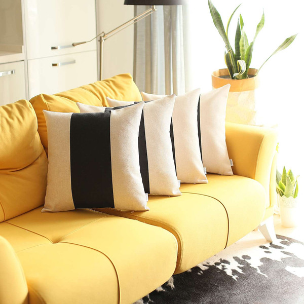 Set Of 4 Black And Yellow Center Pillow Covers 392637 By Homeroots