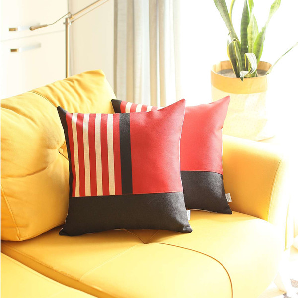 Set Of 2 Red And Black Printed Pillow Covers 392765 By Homeroots