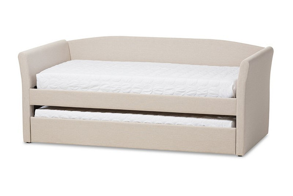 Baxton Studio Camino Beige Fabric Daybed with Guest Trundle Bed CF8756-Beige-Day Bed