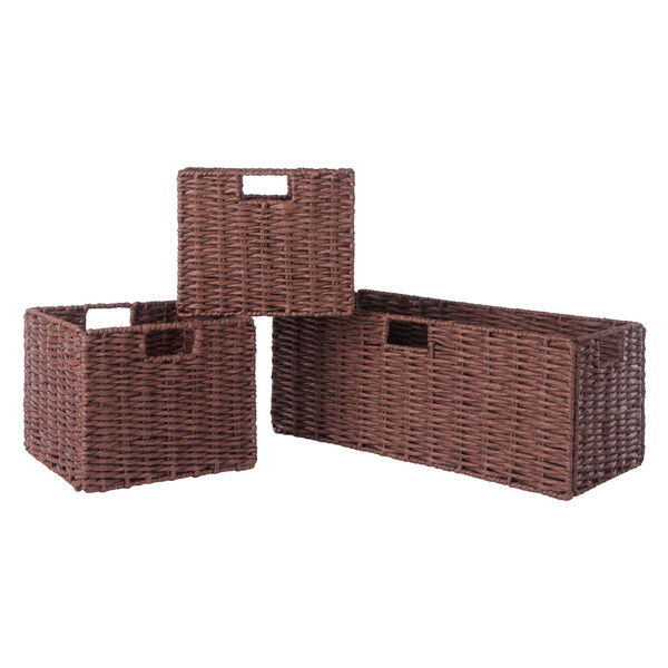 Winsome Tessa 3-Piece Woven Rope Basket Set, Foldable, Walnut 94803