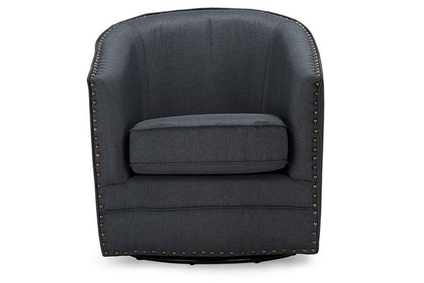 Baxton Studio Porter Retro Grey Fabric Upholstered Swivel Tub Chair DB-182-gray
