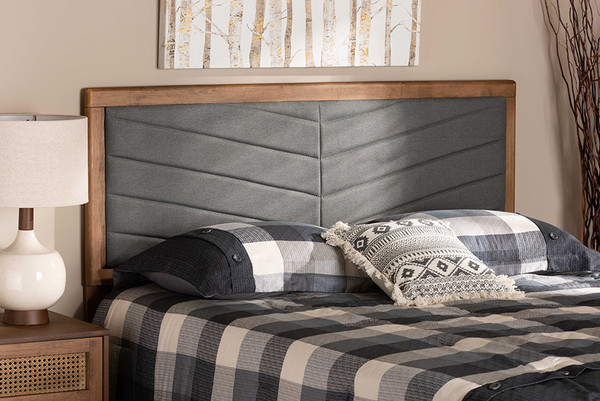 Iden Modern And Contemporary Dark Grey Fabric Upholstered And Walnut Brown Finished Wood Full Size Headboard By Baxton Studio MG9733-Dark Grey/Walnut-Full-HB