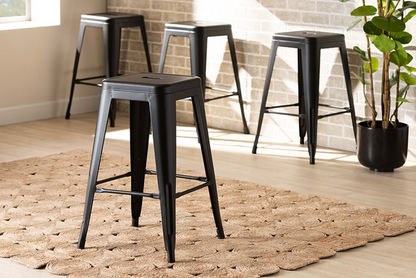 Horton Modern And Contemporary Industrial Black Finished Metal 4-Piece Stackable Counter Stool Set By Baxton Studio AY-MC06-Black Matte-CS