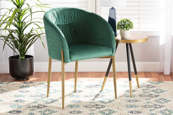 Ballard Modern Luxe And Glam Green Velvet Fabric Upholstered And Gold Finished Metal Dining Chair By Baxton Studio DC168-Emerald Green Velvet/Gold-DC
