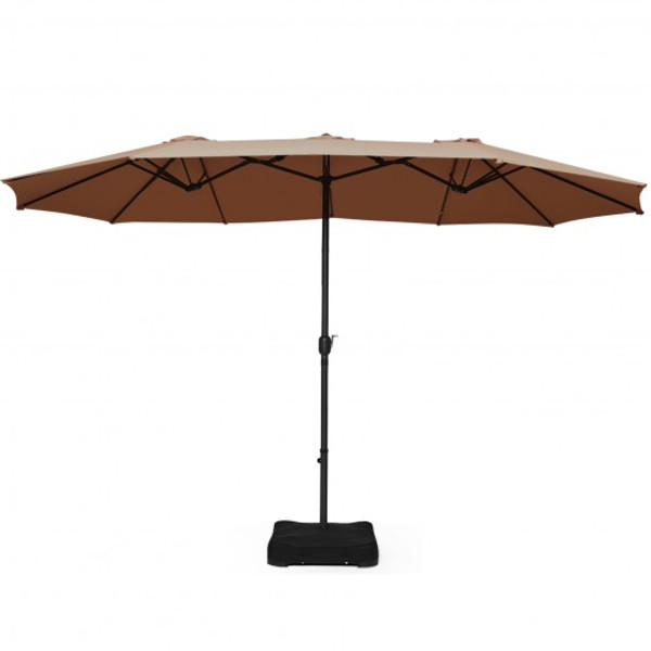 15 Foot Extra Large Patio Double Sided Umbrella With Crank And Base-Tan OP70759CF