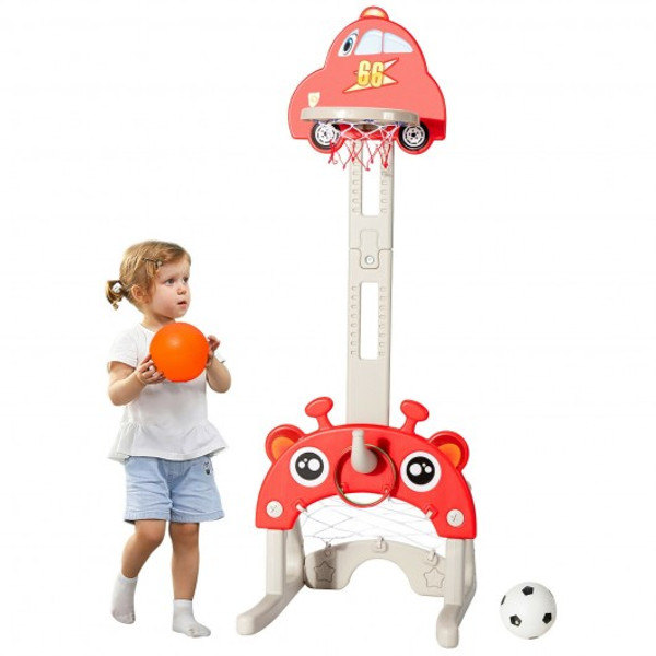 3-In-1 Basketball Hoop For Kids Adjustable Height Playset With Balls-Red TS10008RE