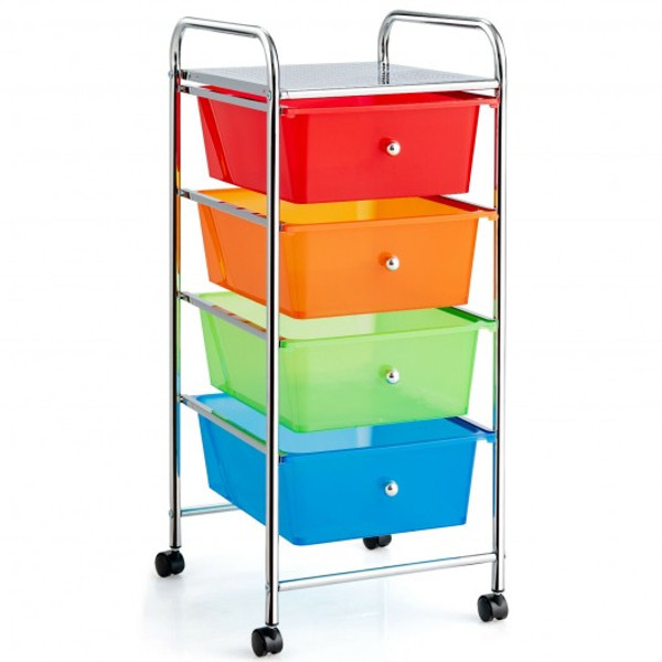 4-Drawer Cart Storage Bin Organizer Rolling With Plastic Drawers-Transparent Multicolor HW55240RB