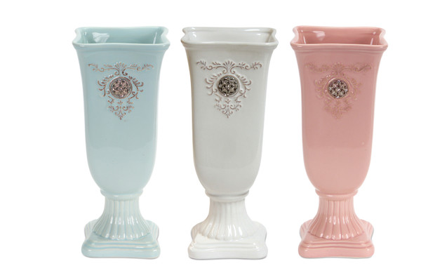 54585DS Square Vase (Set Of 3) 9.5"H Ceramic By Melrose
