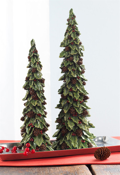 56699DS Holly Trees W/Pinecone Detail (Set Of 2) 19.5"H, 15"H Polystone By Melrose