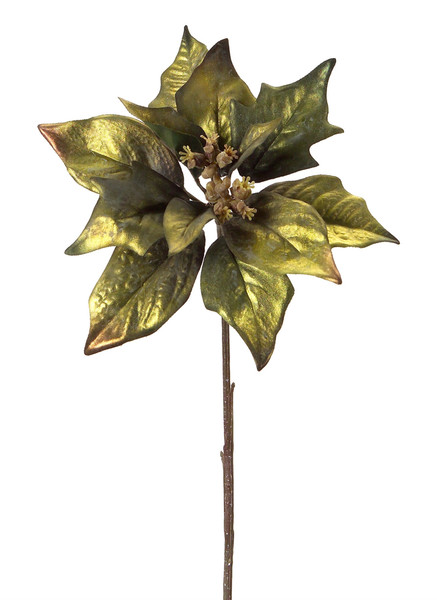 57162DS Metallic Poinsettia Stem (Set Of 12) 24"H Polyester By Melrose
