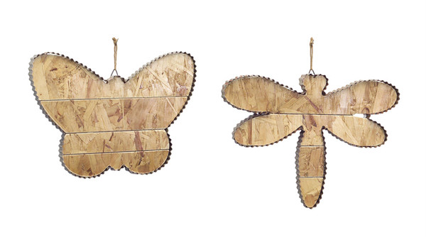 66491DS Butterfly/Dragonfly Wall Plaque 15.25", 14.25"H (Set Of 2) Chipboard/Metal By Melrose