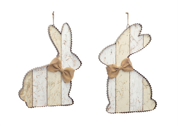 66492DS Rabbit Wall Plaque (Set Of 2) 14.75", 16.25"H Wood/Metal By Melrose