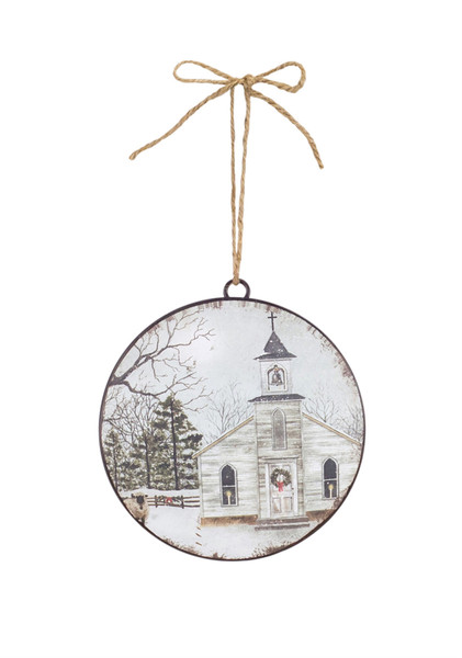 68879DS Church Disc Ornament (Set Of 12) 6"D Metal By Melrose
