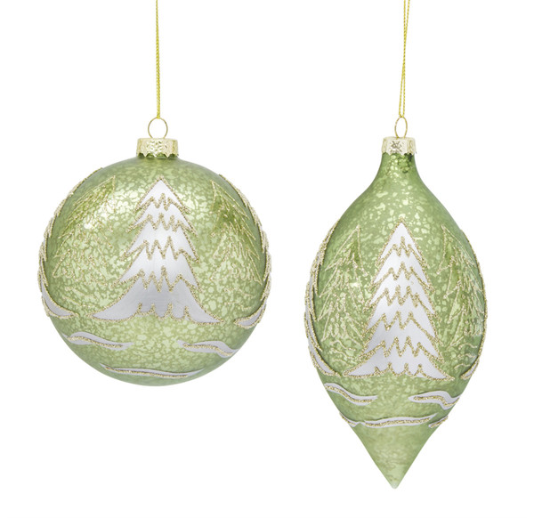 68986DS Ornament W/Tree Design (Set Of 6) 4.75", 6.5"H Glass By Melrose