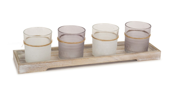 69638DS Candle Garden (Set Of 2 ) 3.25"H Glass, Includes Tray 15"L Wood By Melrose