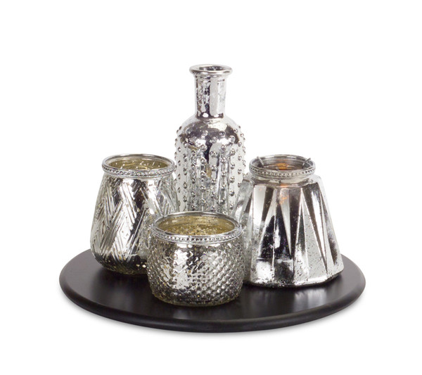 69640DS Candle Garden 2.5"-7.25"H Glass, Includes Tray 12"D Wood By Melrose