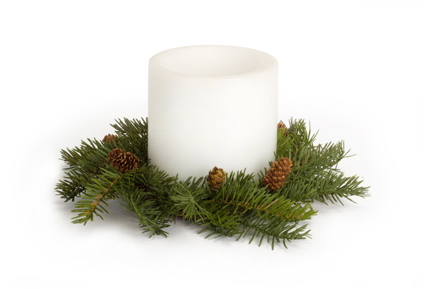 69645DS Pine Candle Wreath (Set Of 4) 13"D Plastic (Fits 6" Candle) By Melrose
