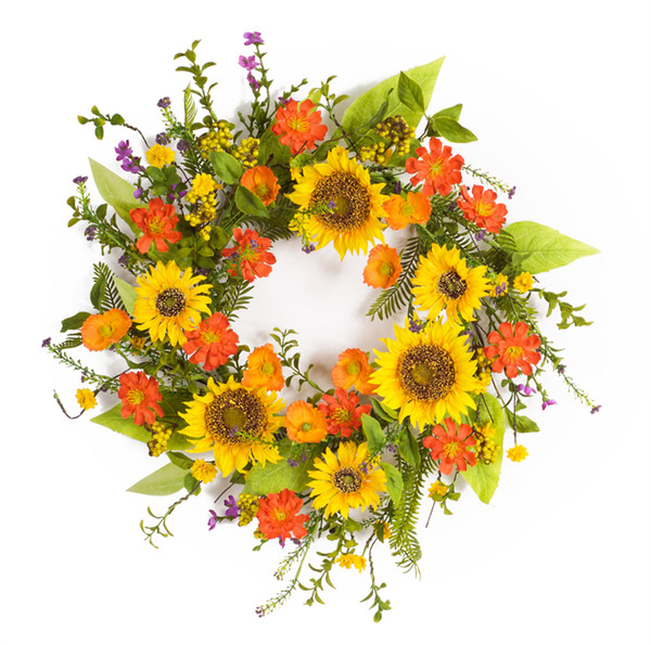 70116DS Sunflower Wreath 22"D Polyester/Plastic By Melrose