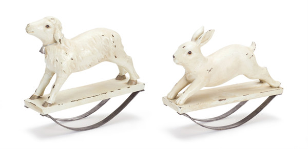 70574DS Rabbit And Lamb Rockers (Set Of 4) 7"H Resin By Melrose