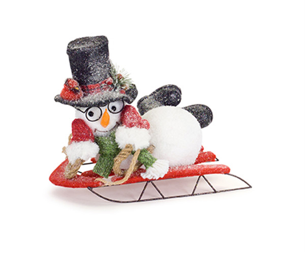 72399DS Snowman On Sled (Set Of 2) 11.5"L X 10"H Foam/Flocking By Melrose