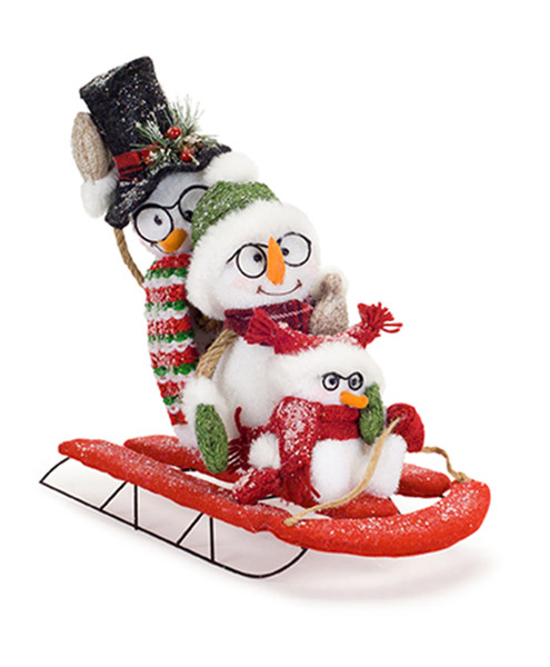 72400DS Snowman Family On Sled 15"L X 14"H Foam/Flocking By Melrose