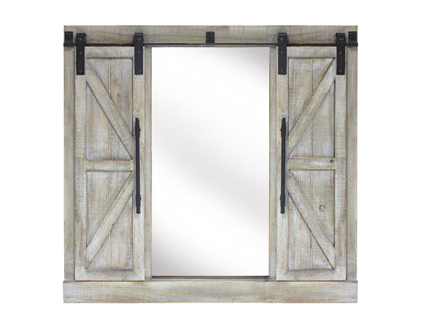 72523DS Barn Door Mirror 39.5"H Wood/Glass By Melrose