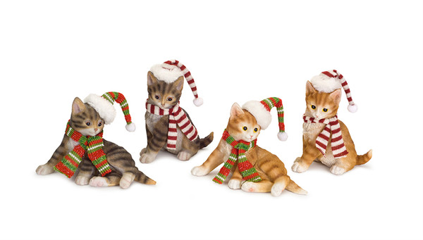 72574DS Cat With Santa Hat (Set Of 4) 6"H Resin By Melrose