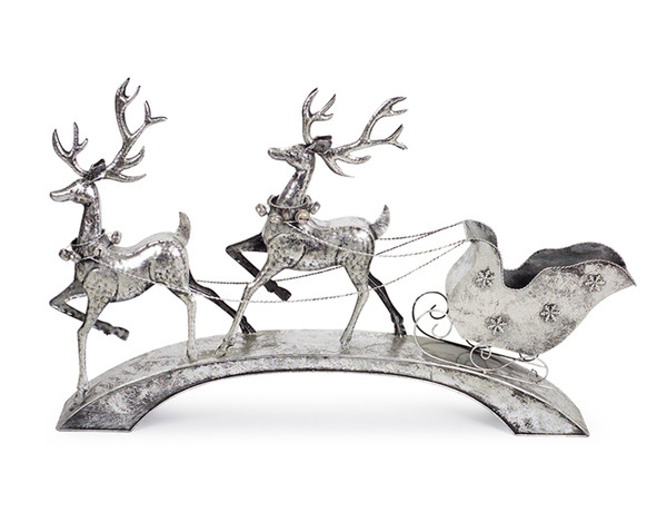 72613DS Deer With Sleigh 40.5" X 25"H Metal By Melrose