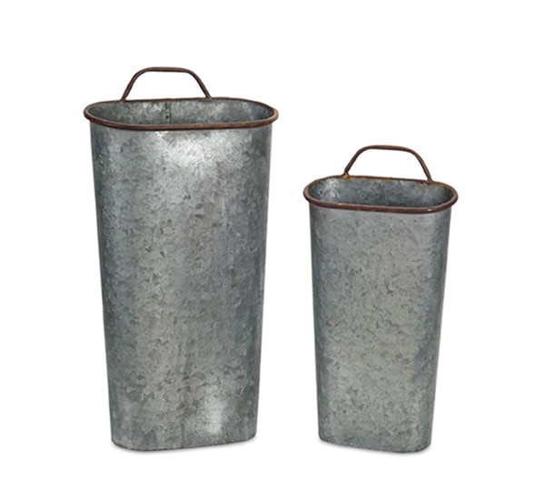 72736DS Wall Bucket (Set Of 2) 8.25" X 17"H, 9" X 21"H Metal By Melrose