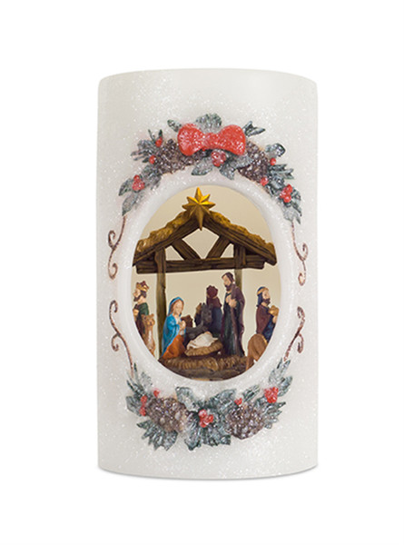 72828DS Open Candle With Nativity Scene 4" X 8.5"H Wax By Melrose